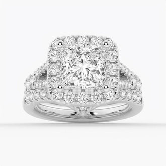 NEW Princess Cut Split-Shank Moissanite Halo Engagement Ring