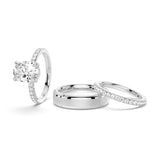 Micropavé Oval Hidden Halo Moissanite Couple's Ring Set with Men's Wedding Band