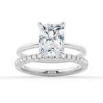 Four-Prong Radiant Solitaire Moissanite Bridal Set Engagement Ring With Hidden Halo - MSBLUE Jewelry