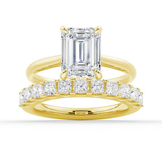 Emerald Cut Moissanite With Hidden Halo Bridal Set with Men's Wedding Band - MSBLUE Jewelry