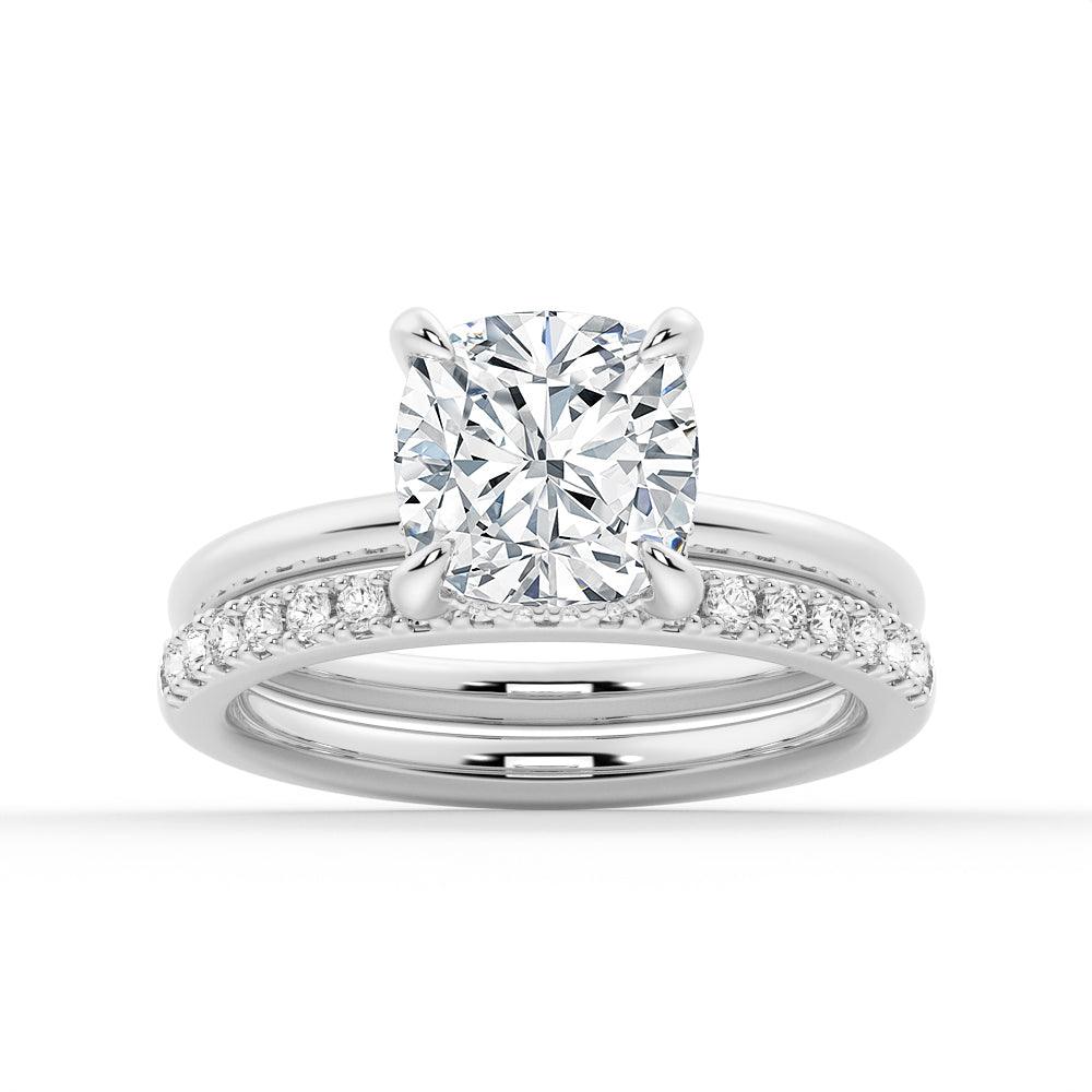 Pavé Band Round Moissanite Engagement Ring With Hidden Halo - MSBLUE Jewelry