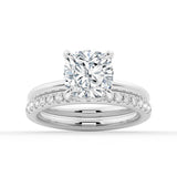 Pavé Band Round Moissanite Engagement Ring With Hidden Halo - MSBLUE Jewelry