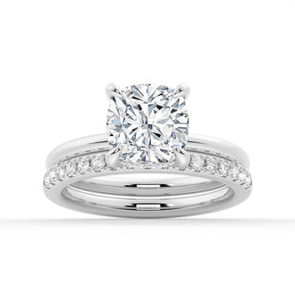 Pavé Band Round Moissanite Engagement Ring With Hidden Halo - MSBLUE Jewelry