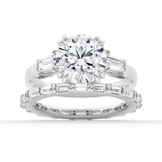 Round-Cut Moissanite Engagement Ring with Tapered Baguette Side Stones - MSBLUE Jewelry