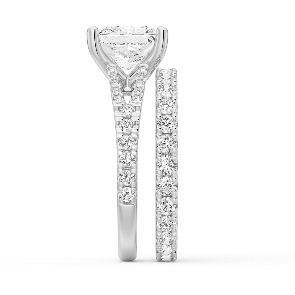 Princess Cut Split-Shank Moissanite Bridal Set in Sterling Silver