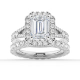 NEW Emerald Cut Split-Shank Moissanite Halo Engagement Ring