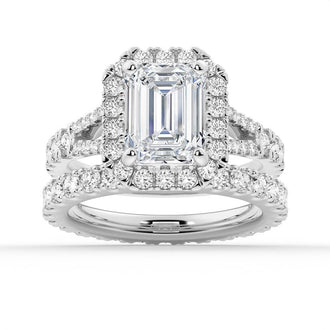 Emerald Cut Split-Shank Halo Engagement Ring - MSBLUE Jewelry