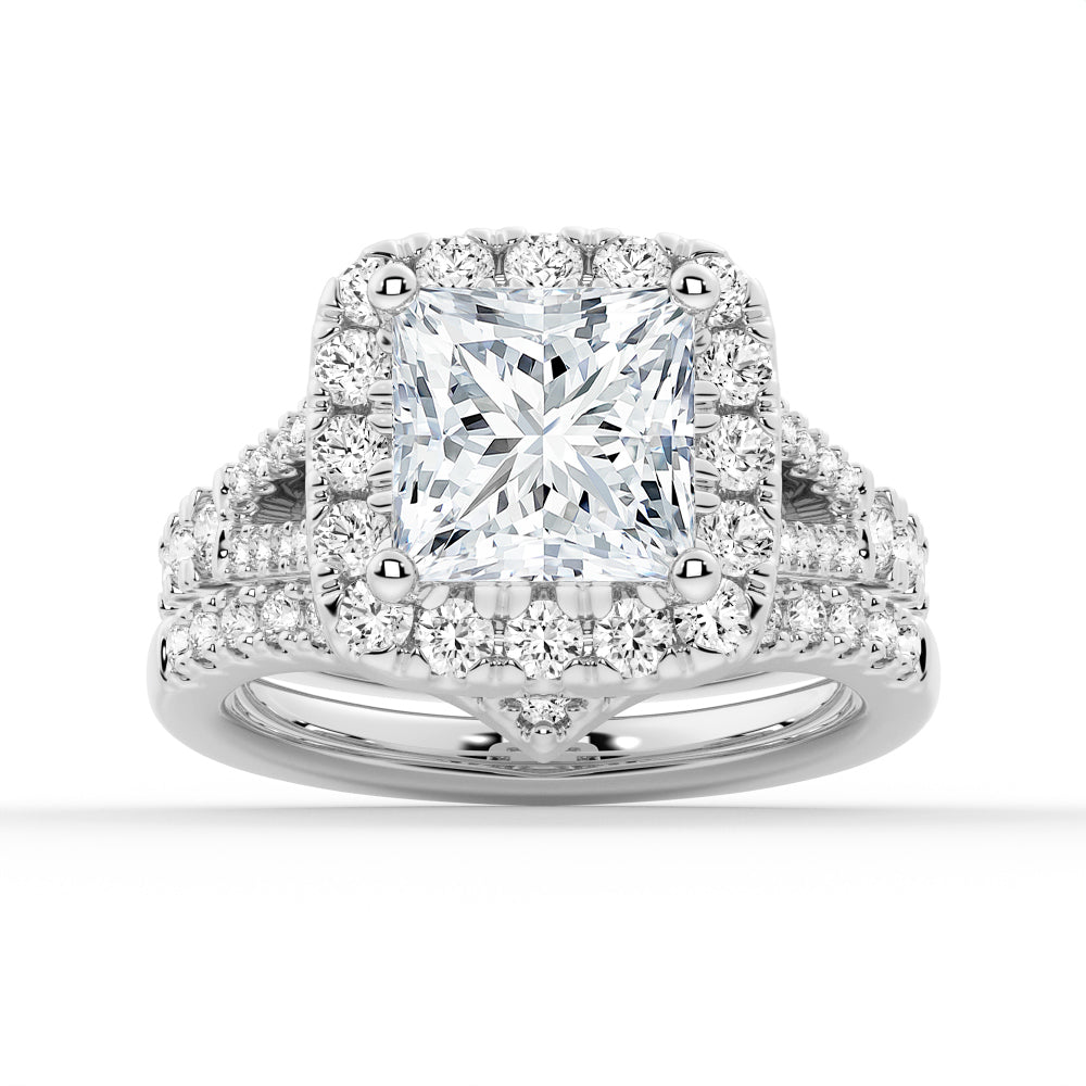 NEW Princess Cut Split-Shank Moissanite Halo Engagement Ring