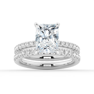 Radiant Cut Moissanite Engagement Ring With Eternity Pave Shank