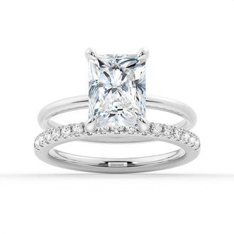 Four-Prong Radiant Solitaire Moissanite Engagement Ring With Hidden Halo - MSBLUE Jewelry