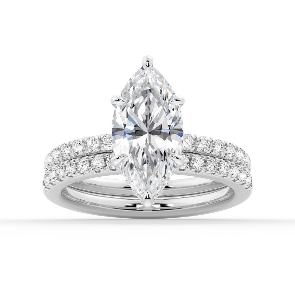 French Pavé Marquise Moissanite Engagement Ring With Hidden Halo - MSBLUE Jewelry