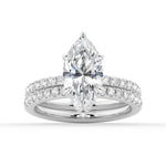 French Pavé Marquise Moissanite Engagement Ring With Hidden Halo - MSBLUE Jewelry