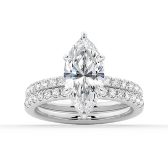 French Pavé Marquise Moissanite Engagement Ring With Hidden Halo - MSBLUE Jewelry