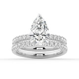 Pear-Shaped Pavé Band Moissanite With Hidden Halo Bridal Set with Men's Wedding Band - MSBLUE Jewelry