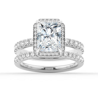 Half Eternity Radiant Cut Halo Engagement Ring - MSBLUE Jewelry