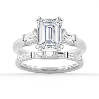 Emerald-Cut Moissanite Engagement Ring with Tapered Baguette Side Stones - MSBLUE Jewelry