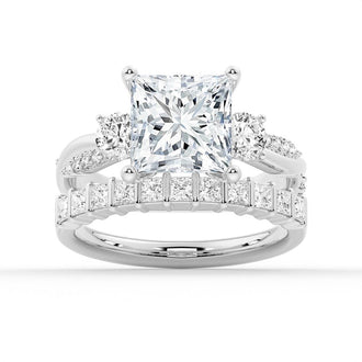 Twist Vine Princess-Cut Moissanite Bridal Set with Men's Wedding Band - MSBLUE Jewelry