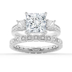 Three Stone Princess Shaped Moissanite Engagement Ring - MSBLUE Jewelry