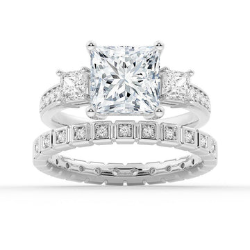 Three Stone Princess Shaped Moissanite Engagement Ring – MSBLUE