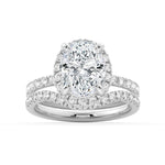 Oval-Shaped Micropavé Halo Moissanite Engagement Ring With Eternity Band - MSBLUE Jewelry