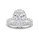 Oval-Shaped Micropavé Halo Moissanite Engagement Ring With Eternity Band - MSBLUE Jewelry