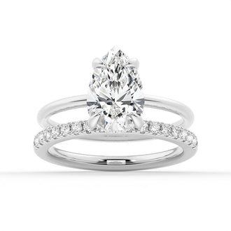 Pear-Shaped Solitaire Moissanite Engagement Ring With Hidden Halo - MSBLUE Jewelry