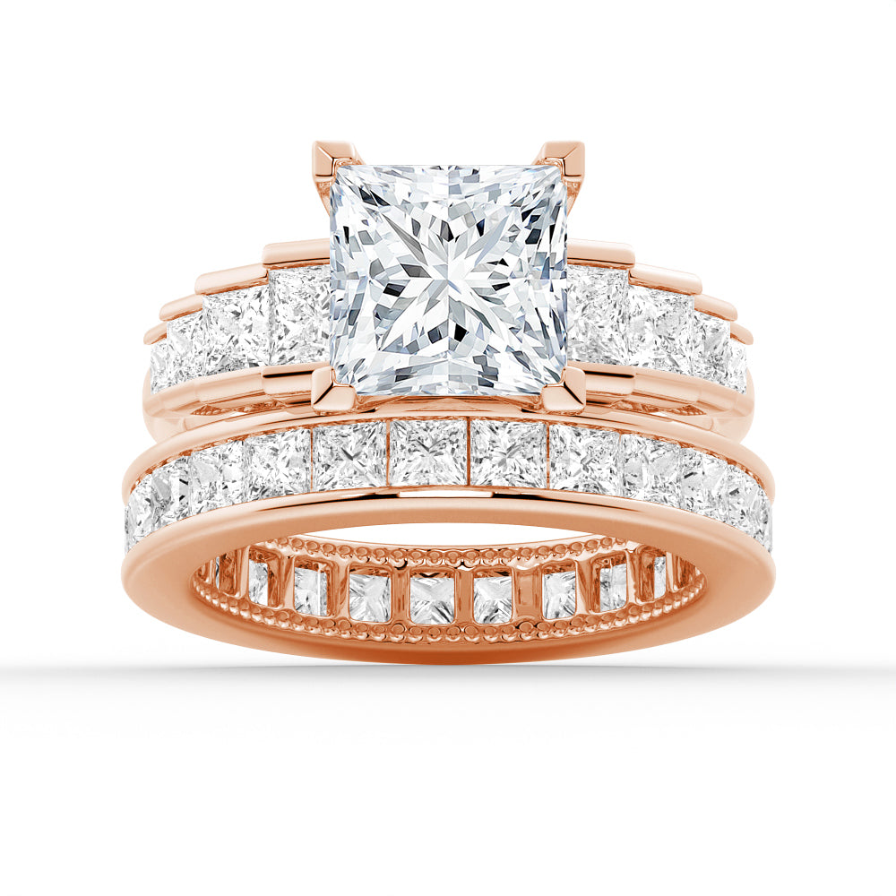 Unique Three Stone Princess-Cut Moissanite Ring
