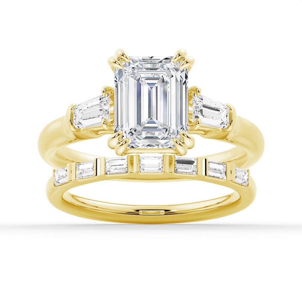 Emerald-Cut Moissanite Engagement Ring with Tapered Baguette Side Stones - MSBLUE Jewelry