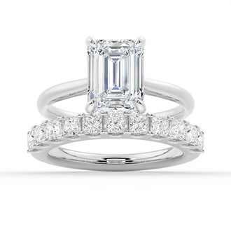 Emerald Cut Moissanite With Hidden Halo Bridal Set in Sterling Silver - MSBLUE Jewelry