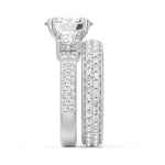 Double Row Pave Three Stone Oval Cut Engagement Ring - MSBLUE Jewelry