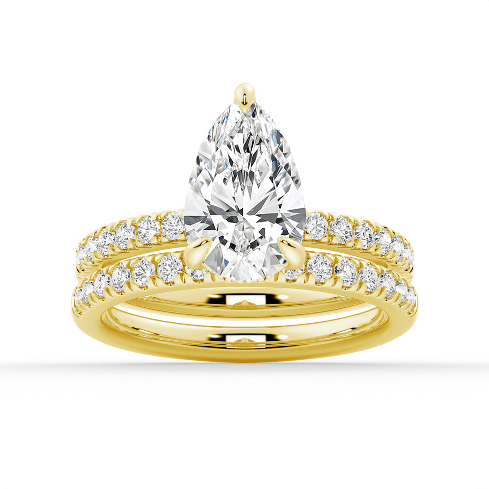 Pear-Shaped Pavé Band Moissanite Engagement Ring With Hidden Halo