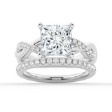 Twist Vine Princess Cut Moissanite Bridal Set with Men's Wedding Band - MSBLUE Jewelry