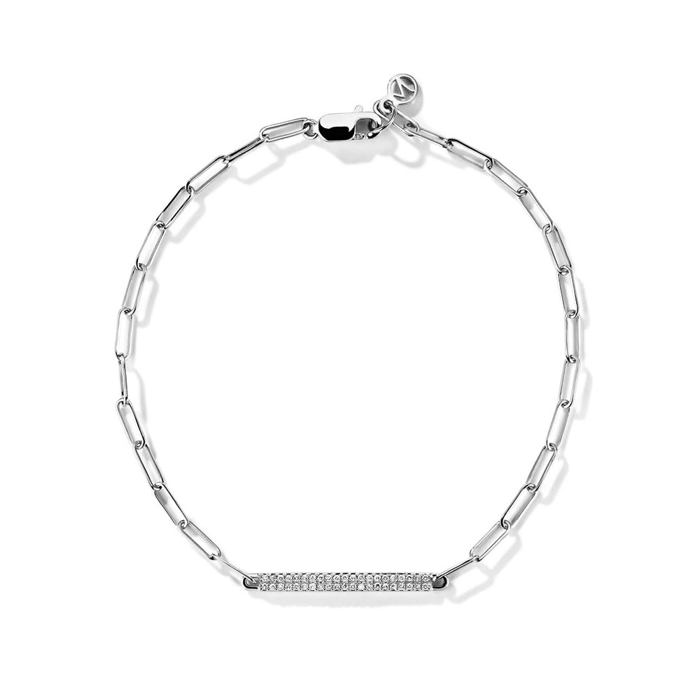 Pavé Lab Grown Diamond Paperclip Chain Bar Bracelet Necklace