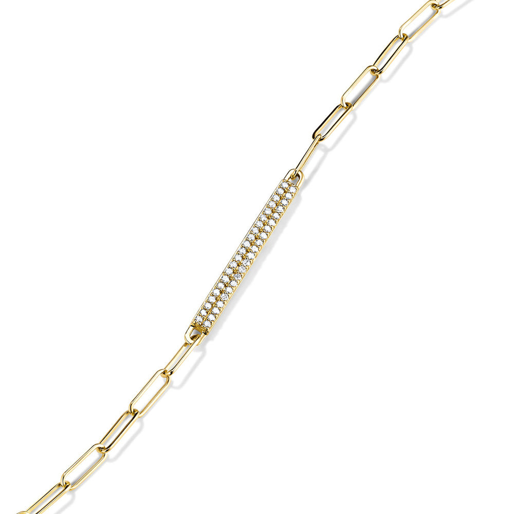 Pavé Lab Grown Diamond Paperclip Chain Bar Bracelet Necklace