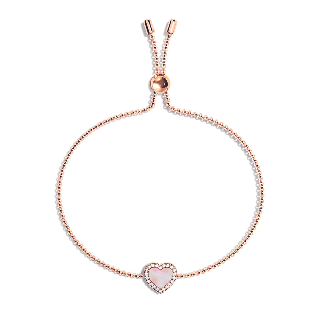 Pink Mother of Pearl & Moissanite Heart Bracelet