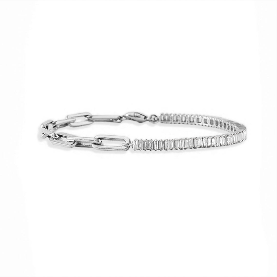 Baguette Cut Moissanite and Paperclip Chain Bracelet