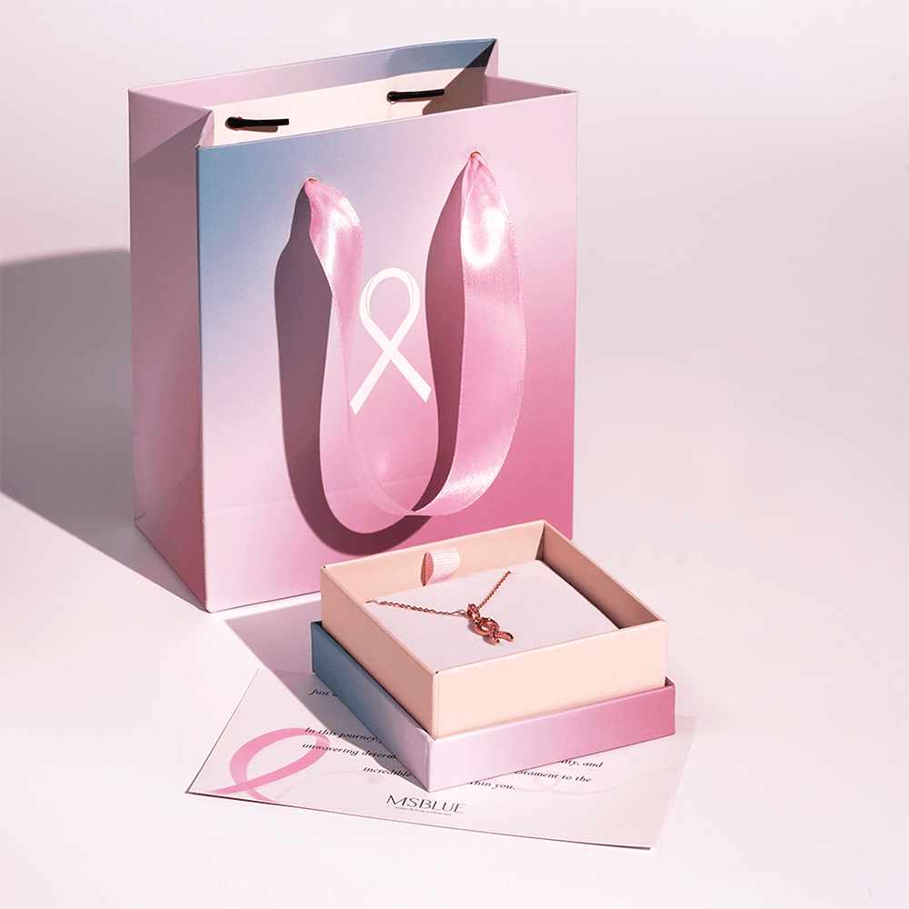 "Faith Over Fear" Ribbon Necklace In Rose Gold With Pavé Pink Sapphires - MSBLUE JEWELRY