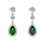 1.24 CT. Pear Emerald Drop Earrings with Pavé Halo