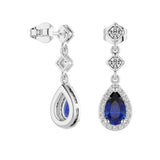 1.24 CT. Pear Blue Sapphire Drop Earrings with Pavé Halo