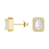 4.14 ctw Emerald Cut Moissanite Halo Stud Earrings