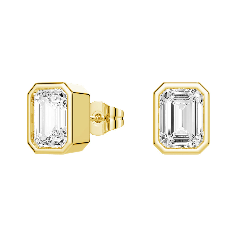 4 ctw Emerald Cut Moissanite Bezel Set Solitaire Stud Earrings