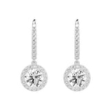 2.34 ctw Round Moissanite Pavé Halo Drop Earrings