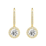 2.34 ctw Round Moissanite Pavé Halo Drop Earrings