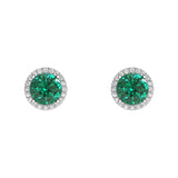 1.18 CT. Emerald and Pavé Halo Stud Earrings