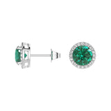 1.18 CT. Emerald and Pavé Halo Stud Earrings