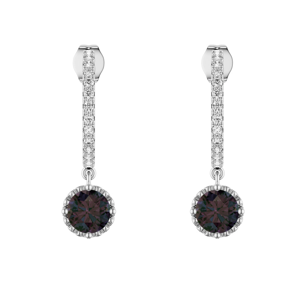 2 Ctw Round Alexandrite Huggie Earrings With Moissanite Pave