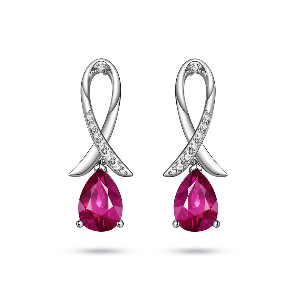 "You Are Supported And Protected" Pink Sapphire Earrings With Pavé Ribbon