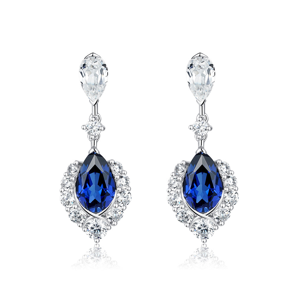 "ENDLESS BLUE" 7.26 Ctw. Pear Shaped Sapphire Earrings