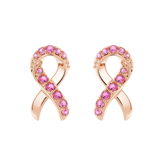 "Faith Over Fear" Ribbon Earrings In Rose Gold With Pavé Pink Sapphires