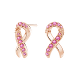 "Faith Over Fear" Ribbon Earrings In Rose Gold With Pavé Pink Sapphires